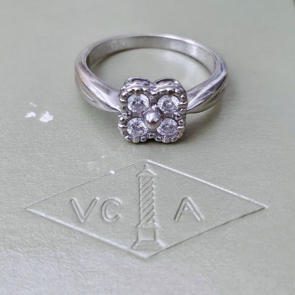 Vintage Van Cleef & Arpels ARNO Diamond 18k White Gold Alhambra VCA Clover Ring